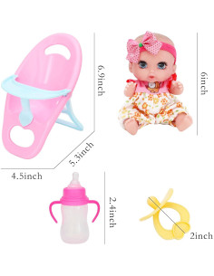 Muñecas Mini Bebé ONEST 4 Piezas con Accesorios Rosa 2