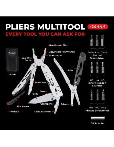 Multiherramienta Magpie 24 en 1, Alicates de Acero Inoxidable