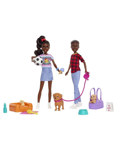 Barbie Dos en Dos - Muñecas Gemelos Jackson y Jayla con Cachorros y Accesorios