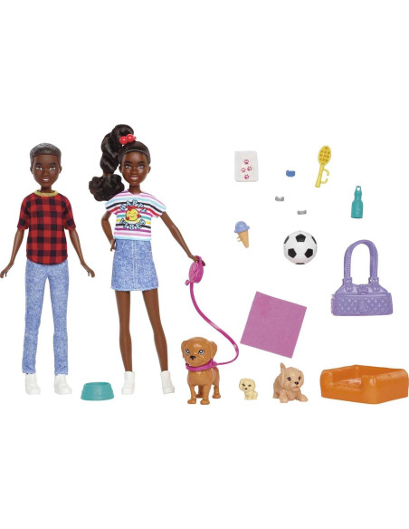 Barbie Dos en Dos - Muñecas Gemelos Jackson y Jayla con Cachorros y Accesorios