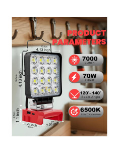 Luz de Trabajo LED Portátil LIVOWALNY 70W 7000LM USB 2