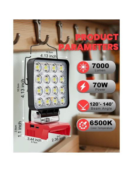 Luz de Trabajo LED Portátil LIVOWALNY 70W 7000LM USB