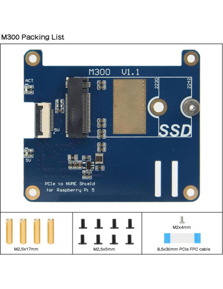 Placa Periférica PCIe M300 para Raspberry Pi 5 - Soporte M.2 NVMe