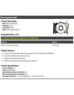 Tanque de expansión refrigerante Toyota Yaris 1.5L 2007-2019 2