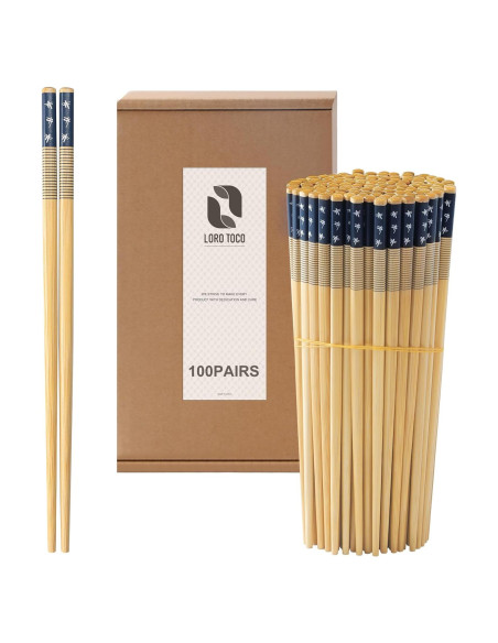 100 Pares de Palillos de Bambú Reutilizables 24 cm LOROTOCO