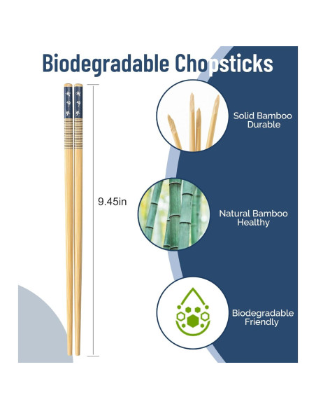 100 Pares de Palillos de Bambú Reutilizables 24 cm LOROTOCO
