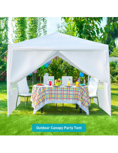 Carpa de Fiesta Exterior ANTSKU 3.05m x 3.05m Blanca con Paredes 2