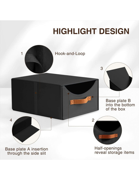 Cajones de Almacenamiento Apilables Homsorout 4 Piezas Negro