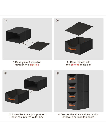 Cajones de Almacenamiento Apilables Homsorout 4 Piezas Negro