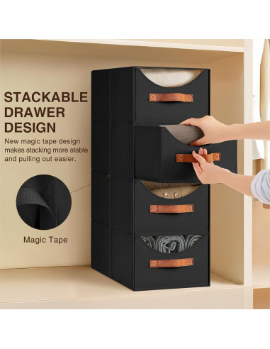 Cajones de Almacenamiento Apilables Homsorout 4 Piezas Negro