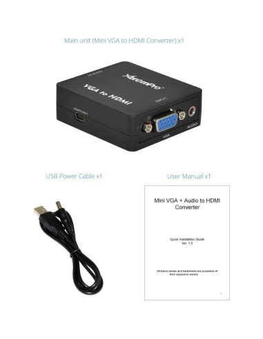 Adaptador VGA a HDMI XtremPro 1800p Full HD con Audio