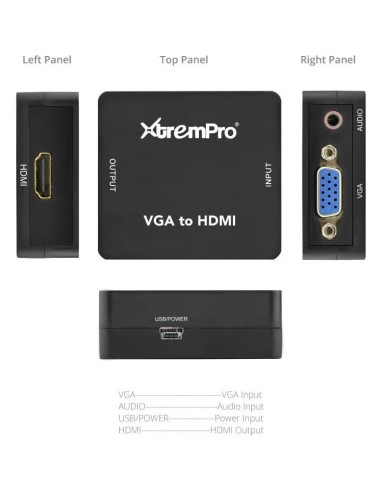 Adaptador VGA a HDMI XtremPro 1800p Full HD con Audio