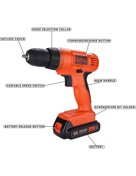 Taladro Atornillador Inalámbrico BLACK+DECKER 20V MAX + 30 Accesorios