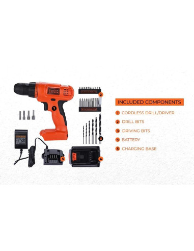 Taladro Atornillador Inalámbrico BLACK+DECKER 20V MAX + 30 Accesorios