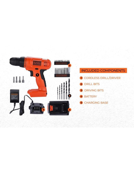 Taladro Atornillador Inalámbrico BLACK+DECKER 20V MAX + 30 Accesorios