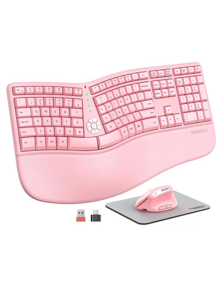 Teclado y Ratón Ergonómico Inalámbrico MEETION Director-C Rosa
