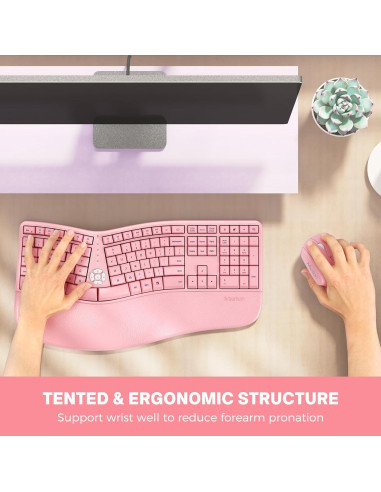 Teclado y Ratón Ergonómico Inalámbrico MEETION Director-C Rosa