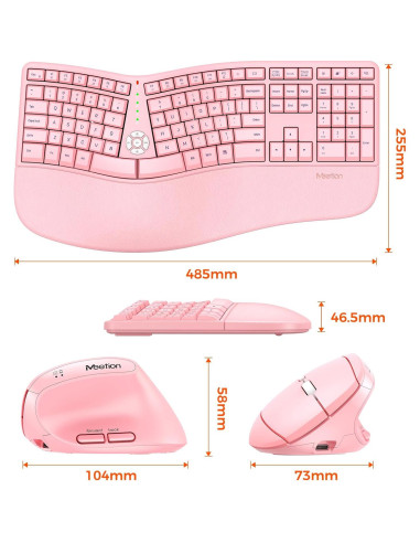 Teclado y Ratón Ergonómico Inalámbrico MEETION Director-C Rosa