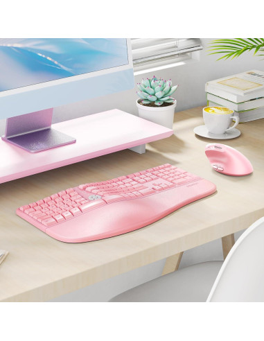 Teclado y Ratón Ergonómico Inalámbrico MEETION Director-C Rosa