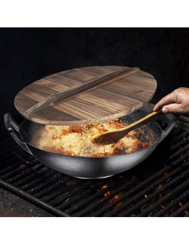 Wok de hierro fundido esmaltado Bruntmor 35 cm con tapa