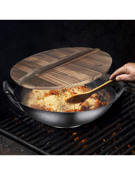 Wok de hierro fundido esmaltado Bruntmor 35 cm con tapa