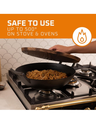 Wok de hierro fundido esmaltado Bruntmor 35 cm con tapa