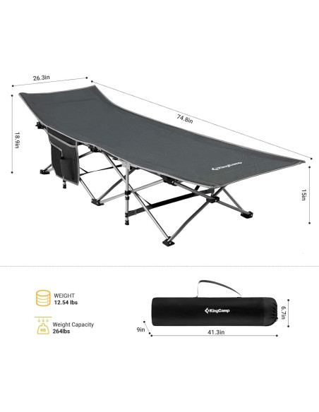 Cama de Camping Plegable KingCamp 190x67cm 120kg Gris