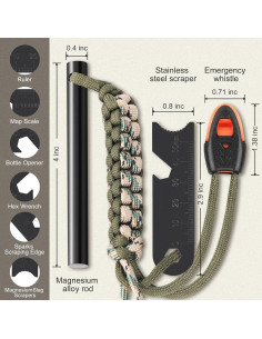 Encendedor de Fuego Clwryviduu Varilla de Ferro 10 cm con Paracord 2