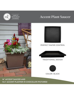 Plato Cuadrado para Maceta The HC Companies 28 cm Negro 2