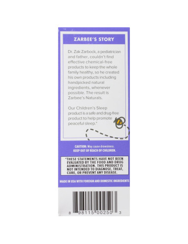 Suplemento de Melatonina Infantil Zarbee's Naturals 30 Tabletas Uva