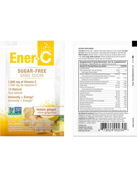 Ener-C Bebida Multivitamínica Sin Azúcar Limón Jengibre 60 Sobres