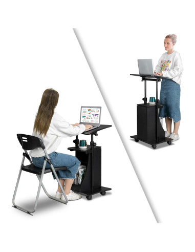 Atril Podio Móvil VINGLI Ajustable para Presentaciones Negro