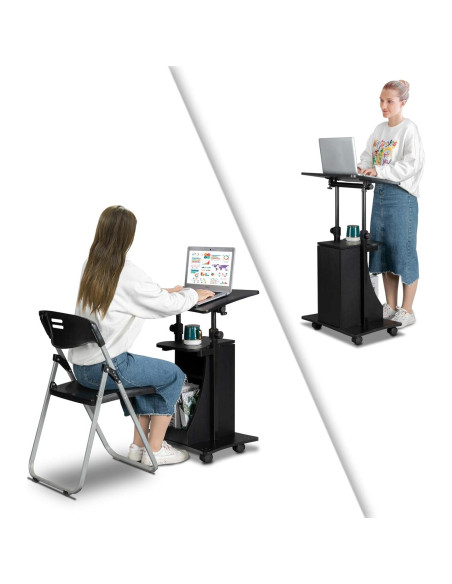 Atril Podio Móvil VINGLI Ajustable para Presentaciones Negro