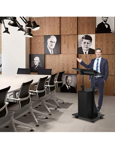 Atril Podio Móvil VINGLI Ajustable para Presentaciones Negro