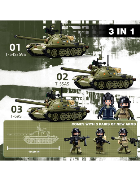 Juego de Construcción Tanque Militar Sluban 3 en 1 T-54 T-55