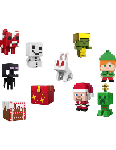 Calendario de Adviento Minecraft Mattel 2021 con 12 Figuras y Stickers