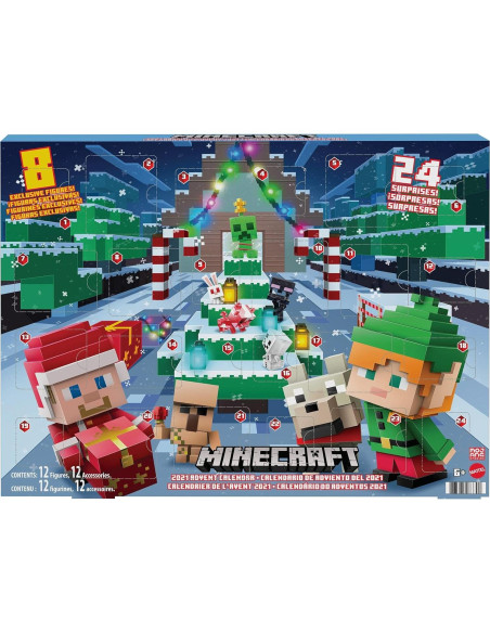 Calendario de Adviento Minecraft Mattel 2021 con 12 Figuras y Stickers