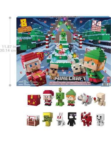 Calendario de Adviento Minecraft Mattel 2021 con 12 Figuras y Stickers