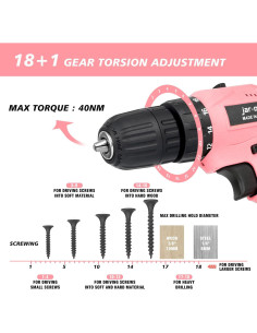 Taladro Inalámbrico Jar-Owl 21V Rosa 350 Nm Velocidad 0-1350 RPM 2