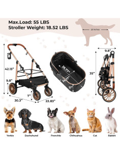 Carrito Plegable para Mascotas MAMIZO 25kg Negro 3 en 1 2