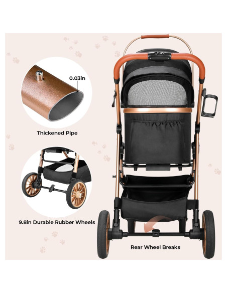 Carrito Plegable para Mascotas MAMIZO 25kg Negro 3 en 1