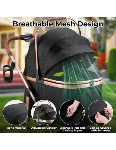 Carrito Plegable para Mascotas MAMIZO 25kg Negro 3 en 1