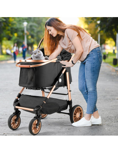 Carrito Plegable para Mascotas MAMIZO 25kg Negro 3 en 1