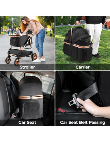 Carrito Plegable para Mascotas MAMIZO 25kg Negro 3 en 1