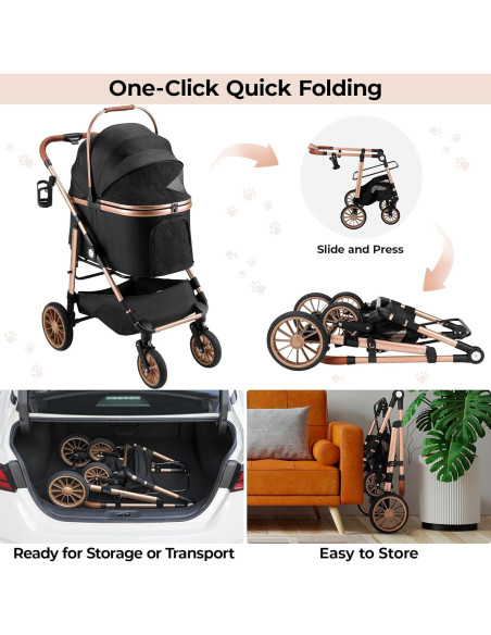 Carrito Plegable para Mascotas MAMIZO 25kg Negro 3 en 1