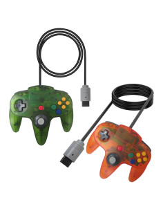 Controlador con Cable Suifaqi para Nintendo 64 - 1.8 m, Verde Selva y Naranja