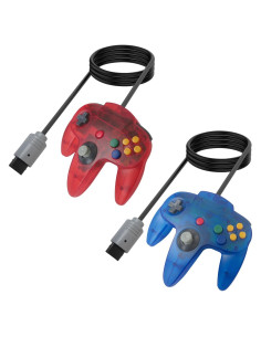 Controlador Joystick Suifaqi N64 Cableado 2 Paquetes Rojo y Azul