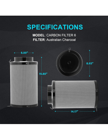 Filtro de Carbono de Aire HealSmart 6" Premium 15.24 cm
