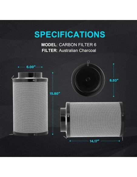 Filtro de Carbono de Aire HealSmart 6" Premium 15.24 cm