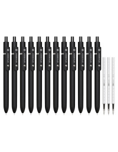 Bolígrafos de Gel STAGEEK 0.7mm Negros 12 Piezas con Recargas